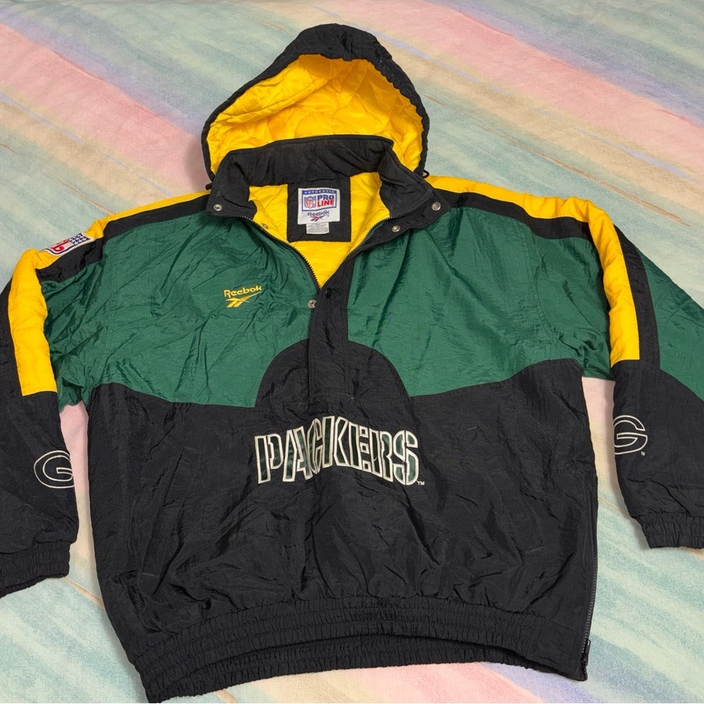 Vintage Green Bay Packers Jacket Mens XL Green NFL Football Reebok 90s